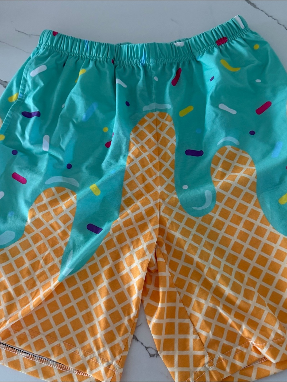Ice Cream Waffle Print Men’s Pajama Shorts - Teal & Yellow